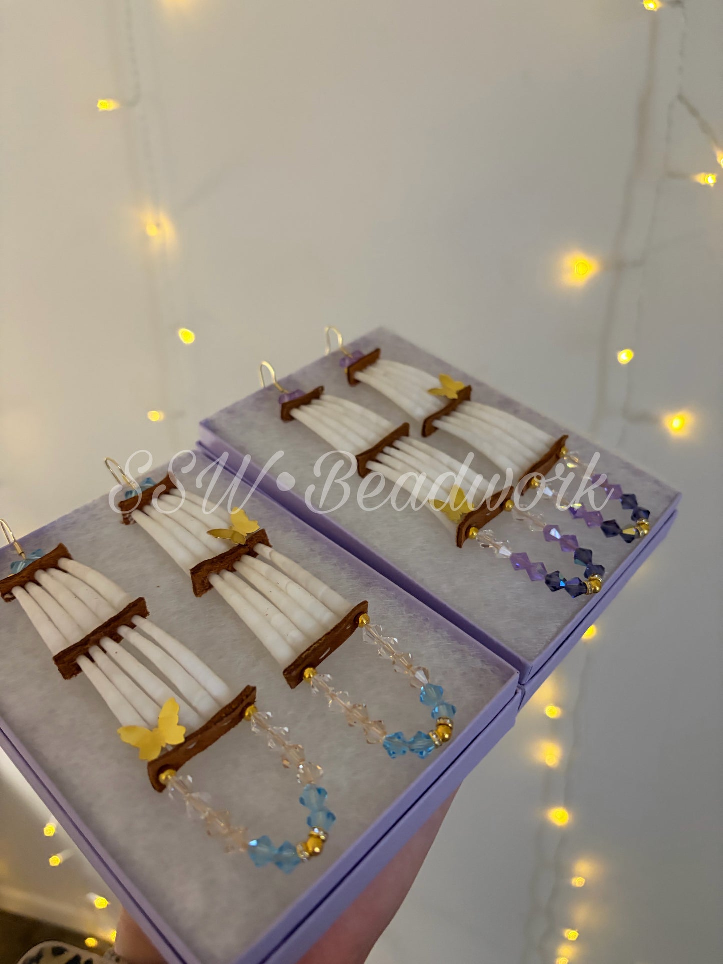 Blue Dentalium Shell Earrings with Butterflies 🦋