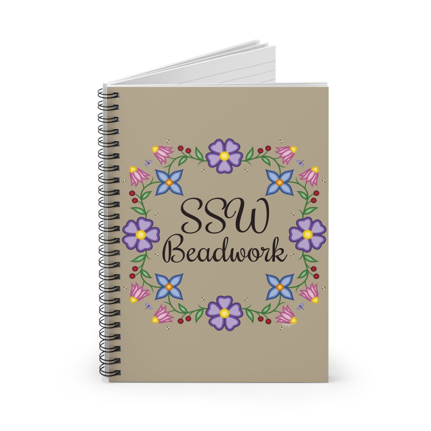 Tan Floral Spiral Notebook - Ruled Line