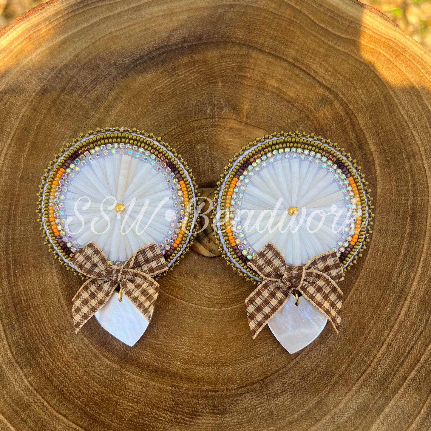 ✨X-Large Olive Dentalium Shell Earrings with Mother of Pearl Hearts✨