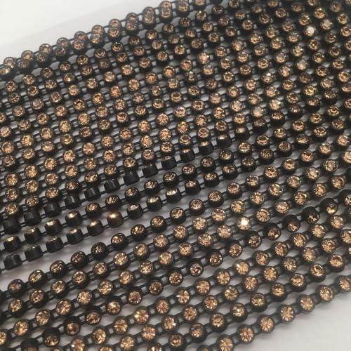 ss8 Colorful Rhinestone Banding - 1 yard Black & Topaz