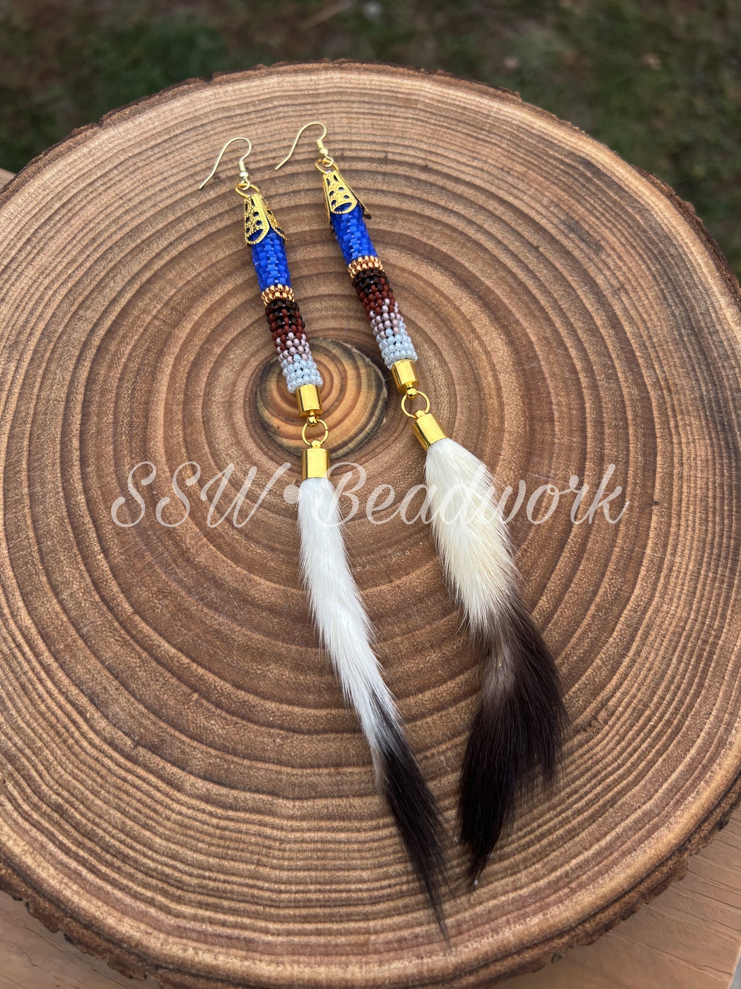 Dark Blue Ermine Tail Earrings