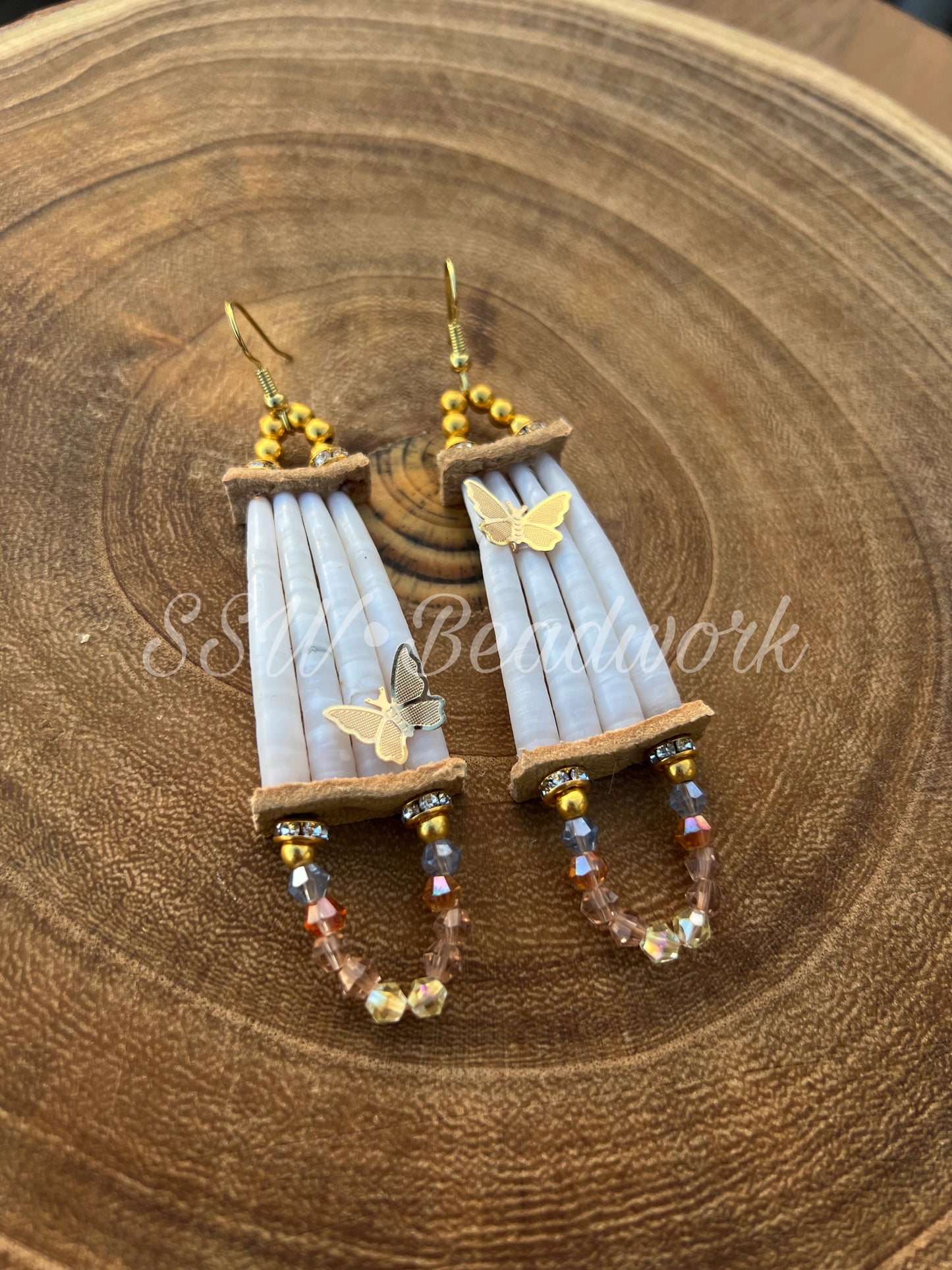 Orange 1 Tier Dentalium Shell Earrings