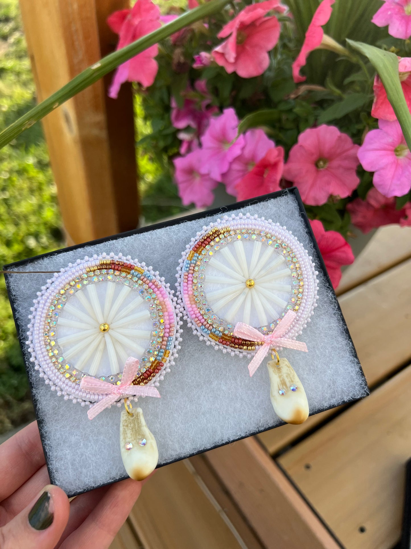 Large Dentalium Shell Earrings with Imitation Elk Teeth