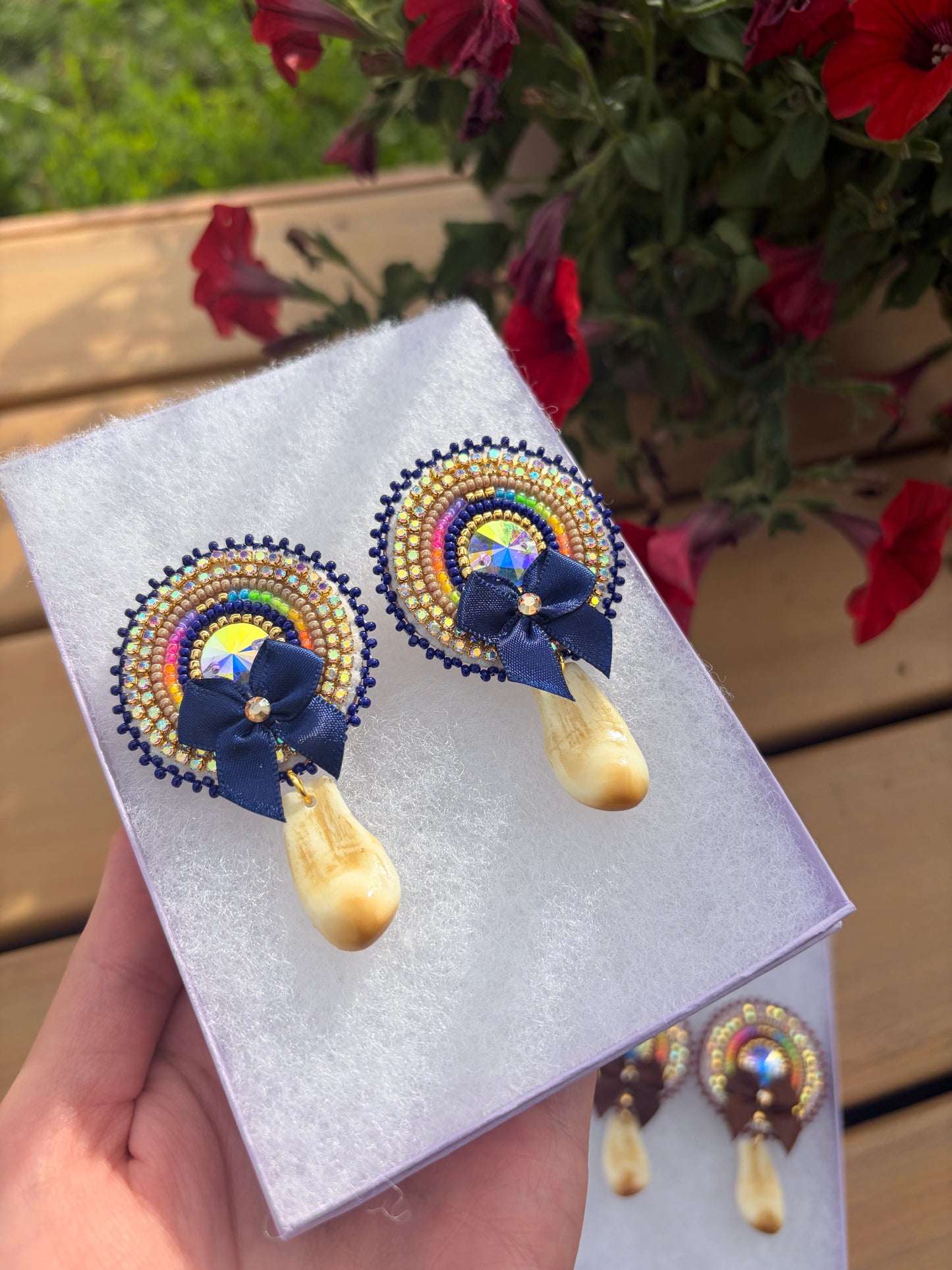 Dark Blue Imitation Elk Teeth Earrings