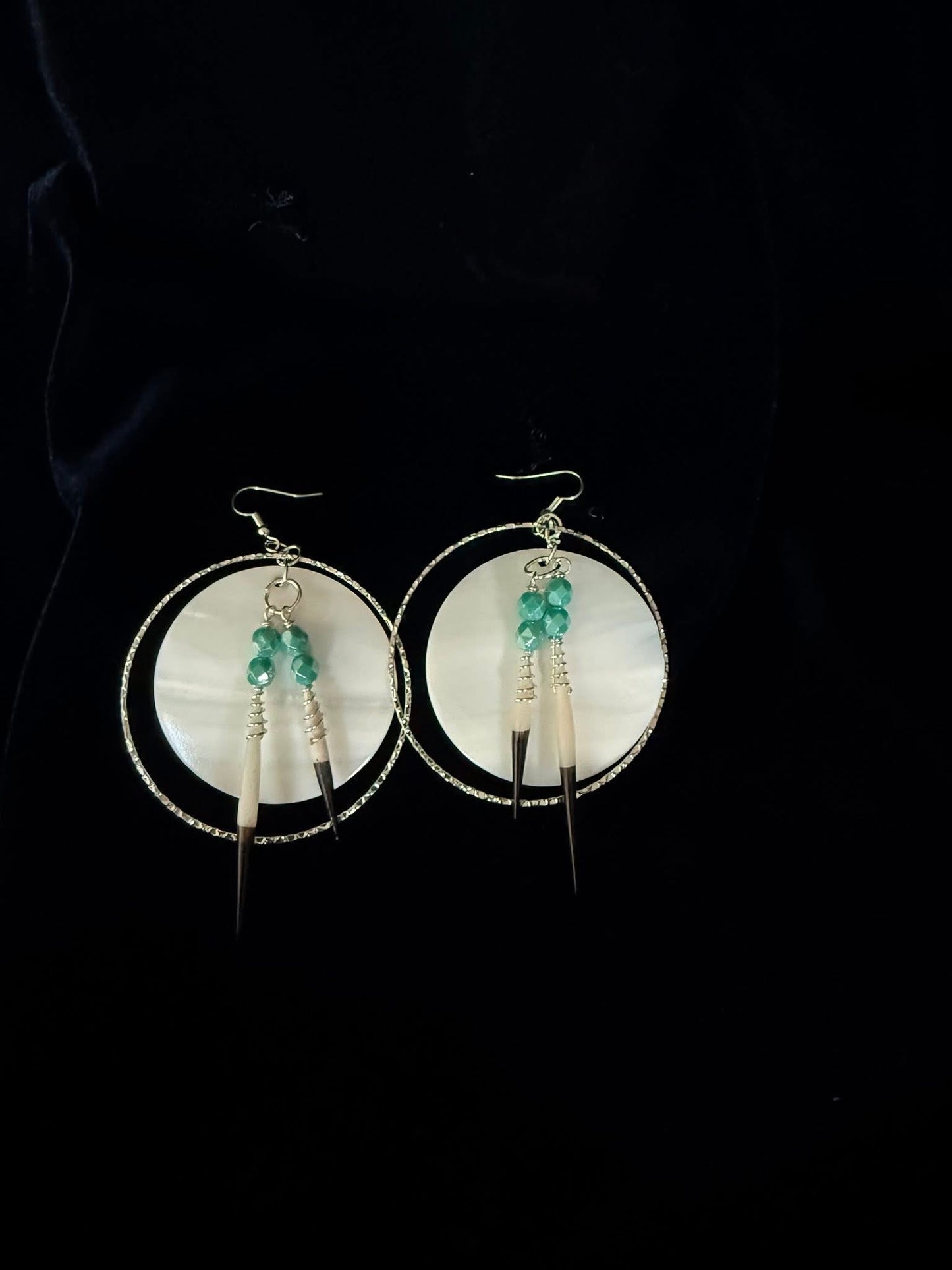 Large Mother of Pearl Shells & Imitation African Quill Earrings
