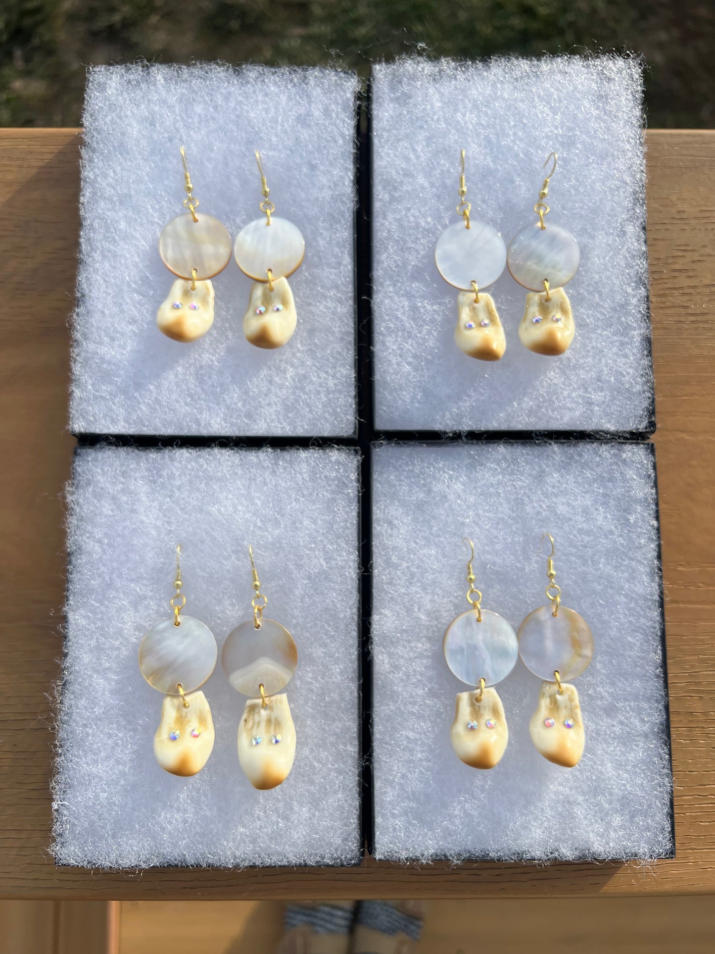 Mother of Pearl & Imitation Elk Teeth Earrings