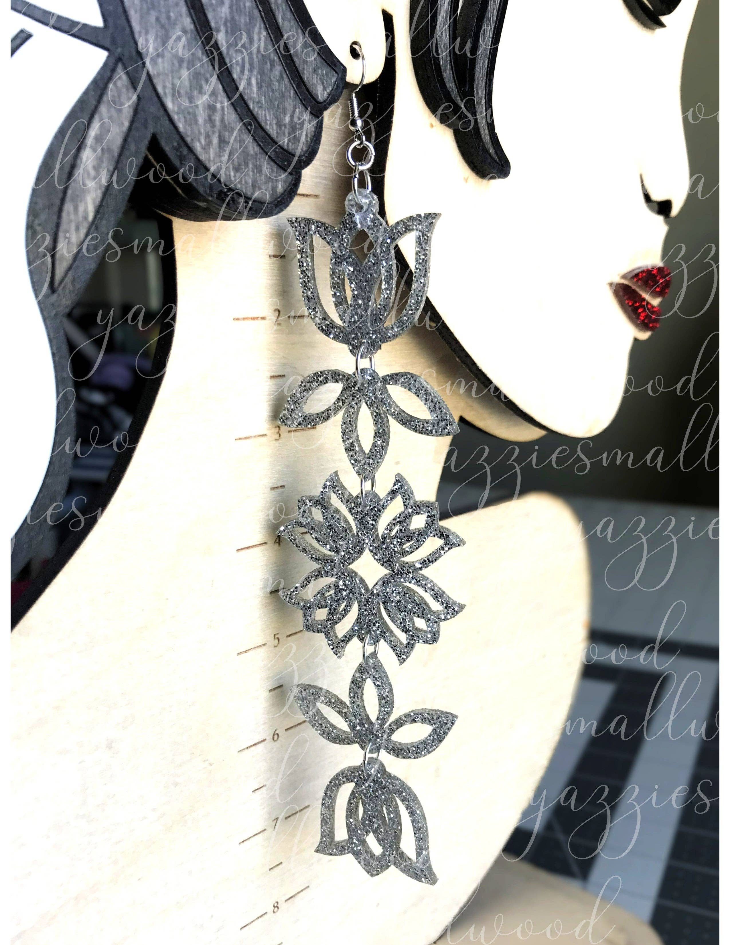 yazziesmallwood - Tulip Floral Powwow XL earrings: Brown Mocha Glitter