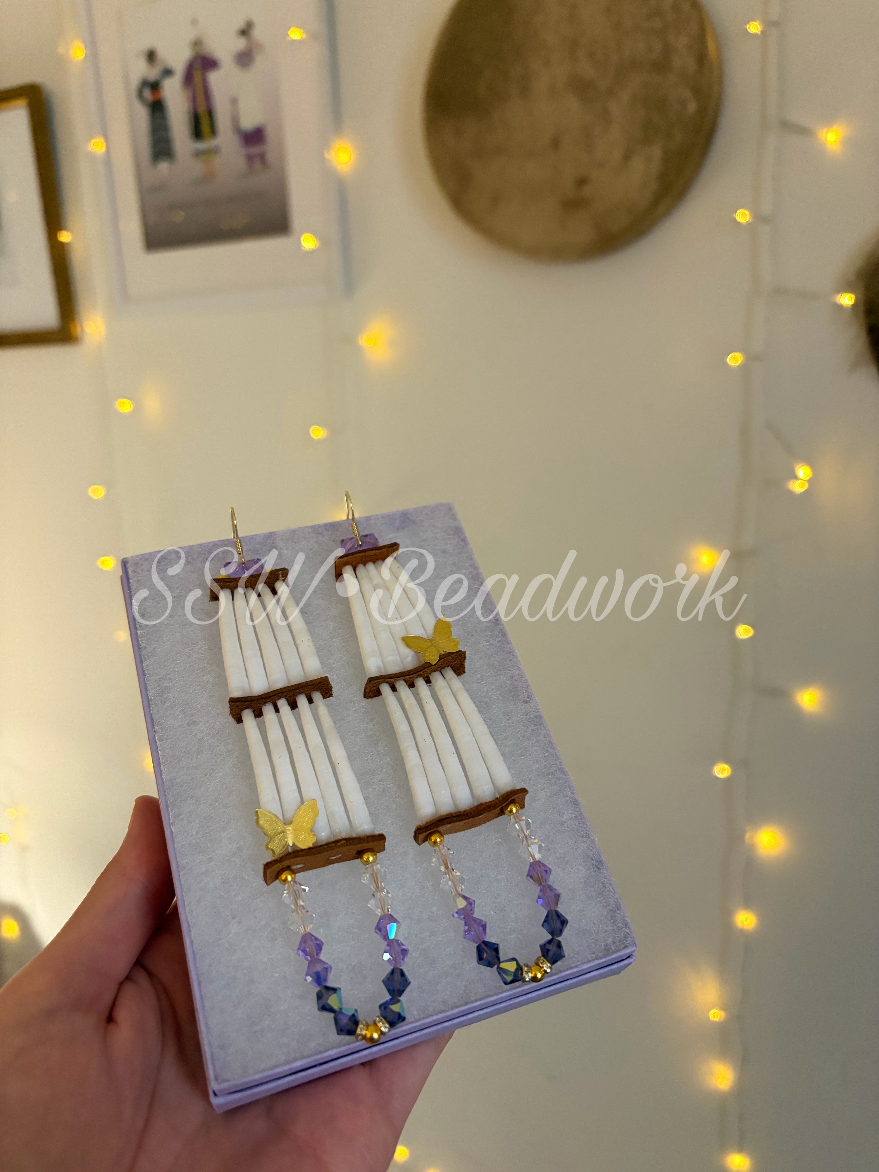 Purple Dentalium Shell Earrings with Butterflies 🦋