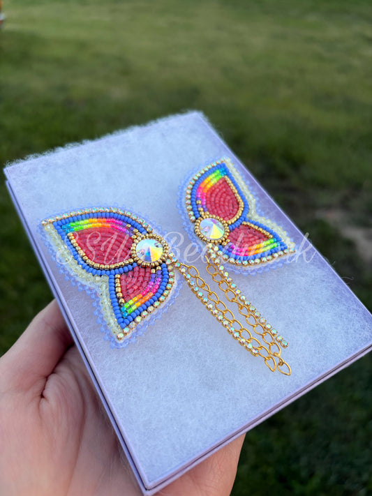 Pink & Dark Blue Large Butterfly Earrings ✨