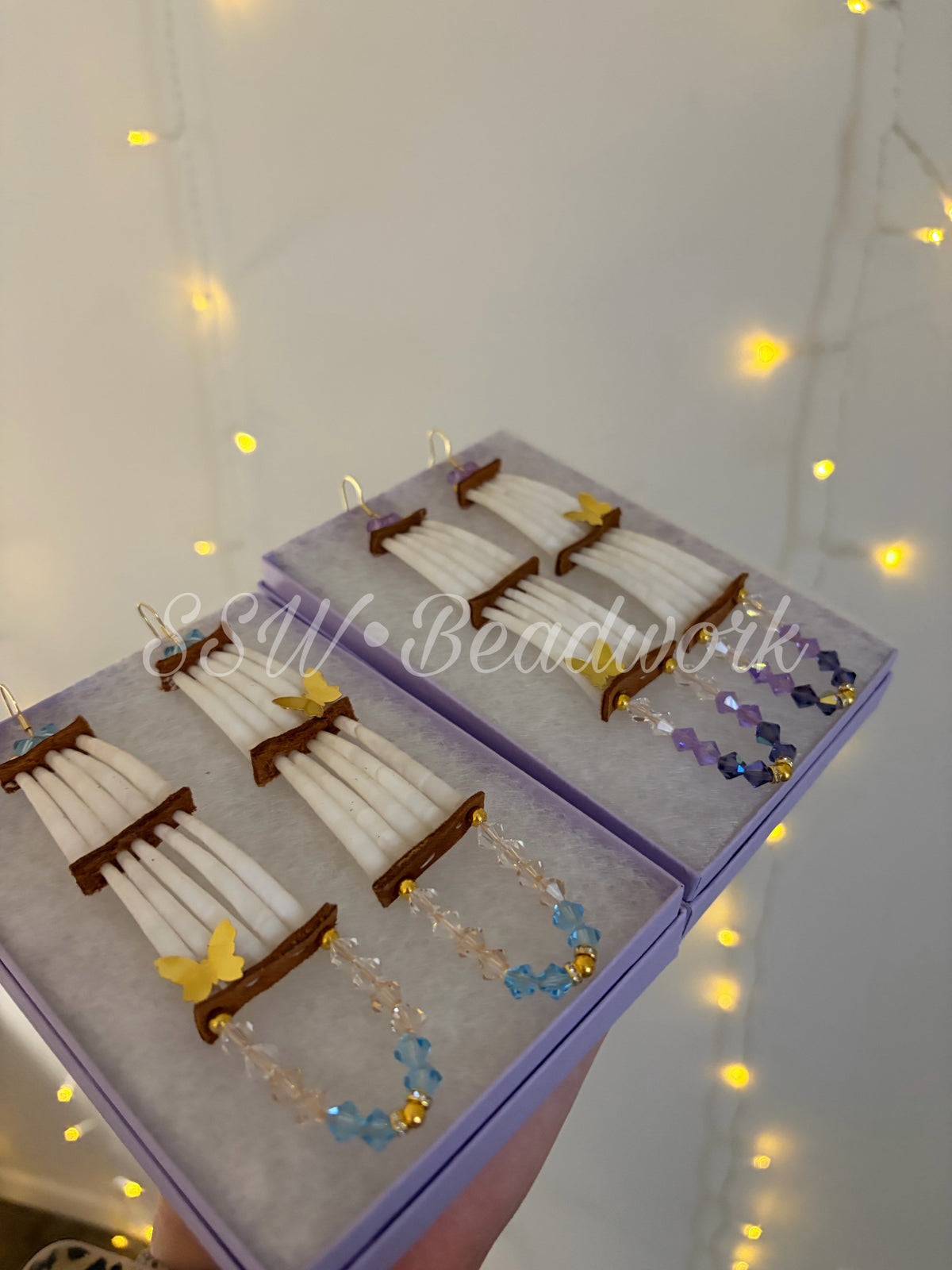Blue Dentalium Shell Earrings with Butterflies 🦋