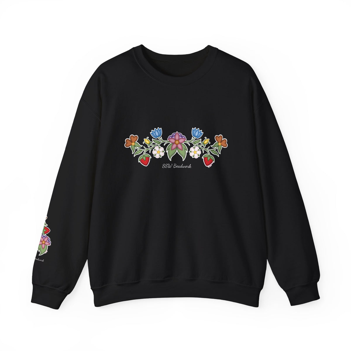 SSW Beadwork - Unisex Black Floral Crewneck Sweatshirt