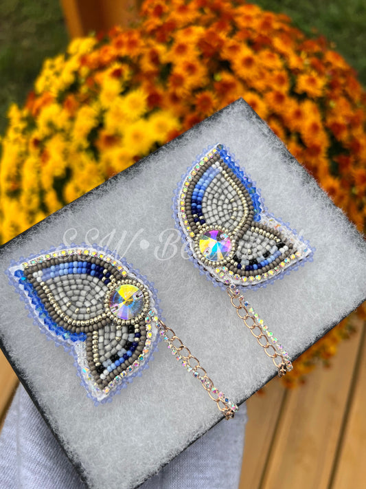 Grey & Blue Beaded Butterflies