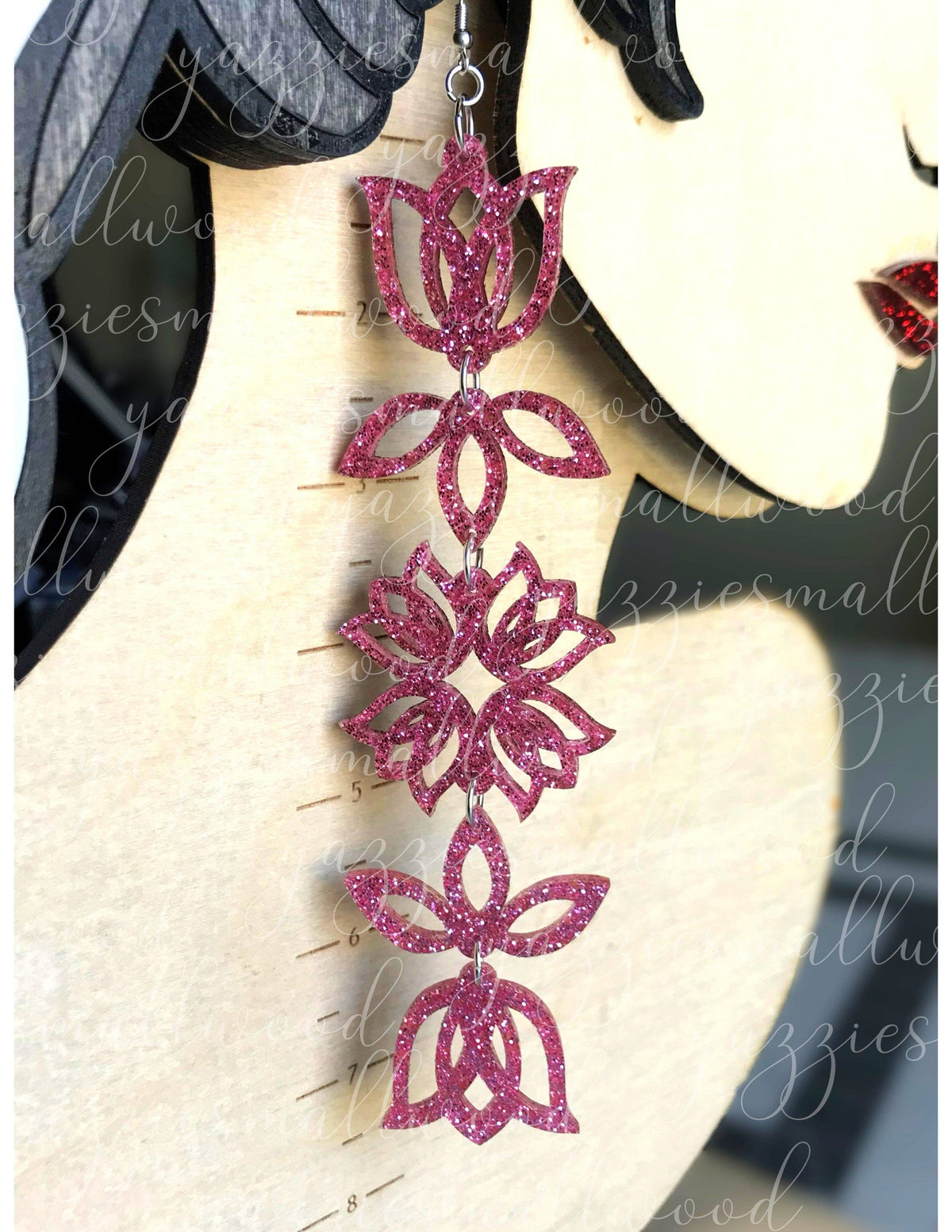 yazziesmallwood - Tulip Floral Powwow XL earrings: Brown Mocha Glitter