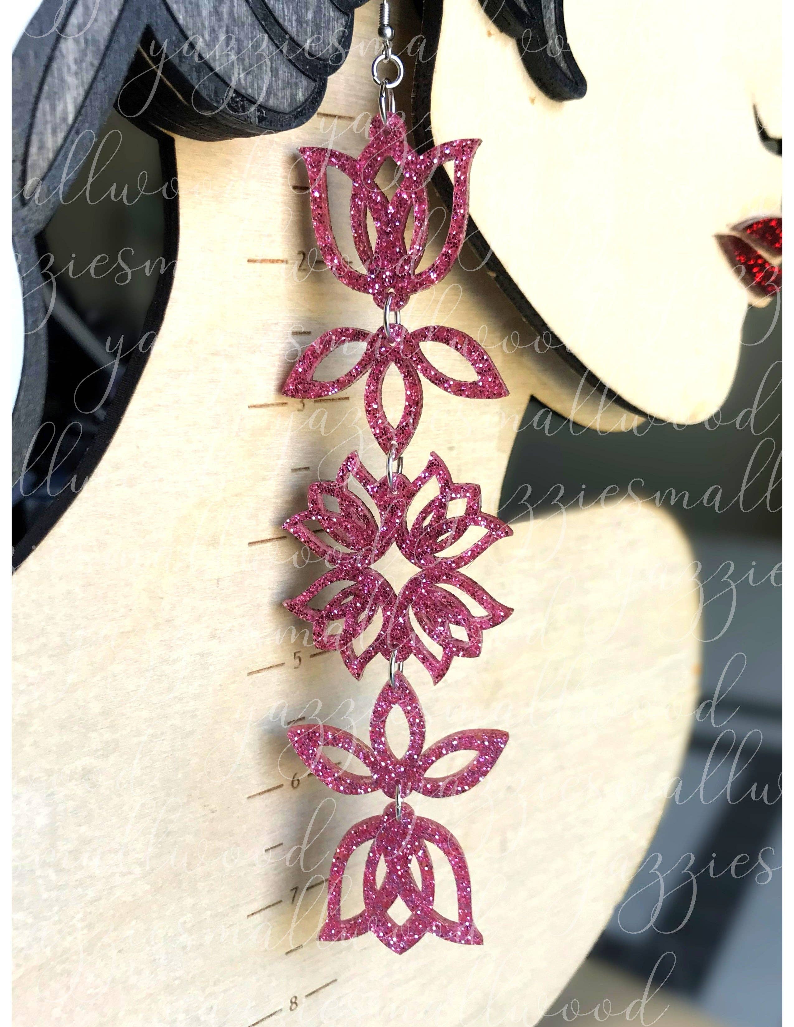yazziesmallwood - Tulip Floral Powwow XL earrings: Autumn Sunset Flake Glitter