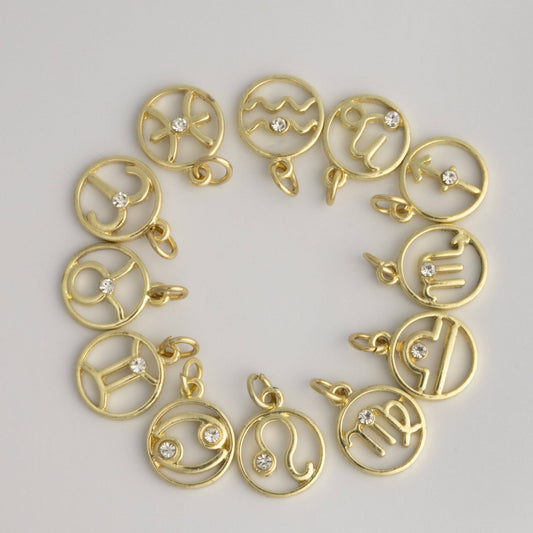 Gold Zodiac Symbols Set of 12 Astrology Charms