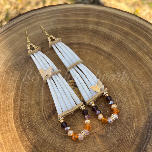 🎃 2-tier Dentalium Shell Earrings with Butterflies #3 🎃