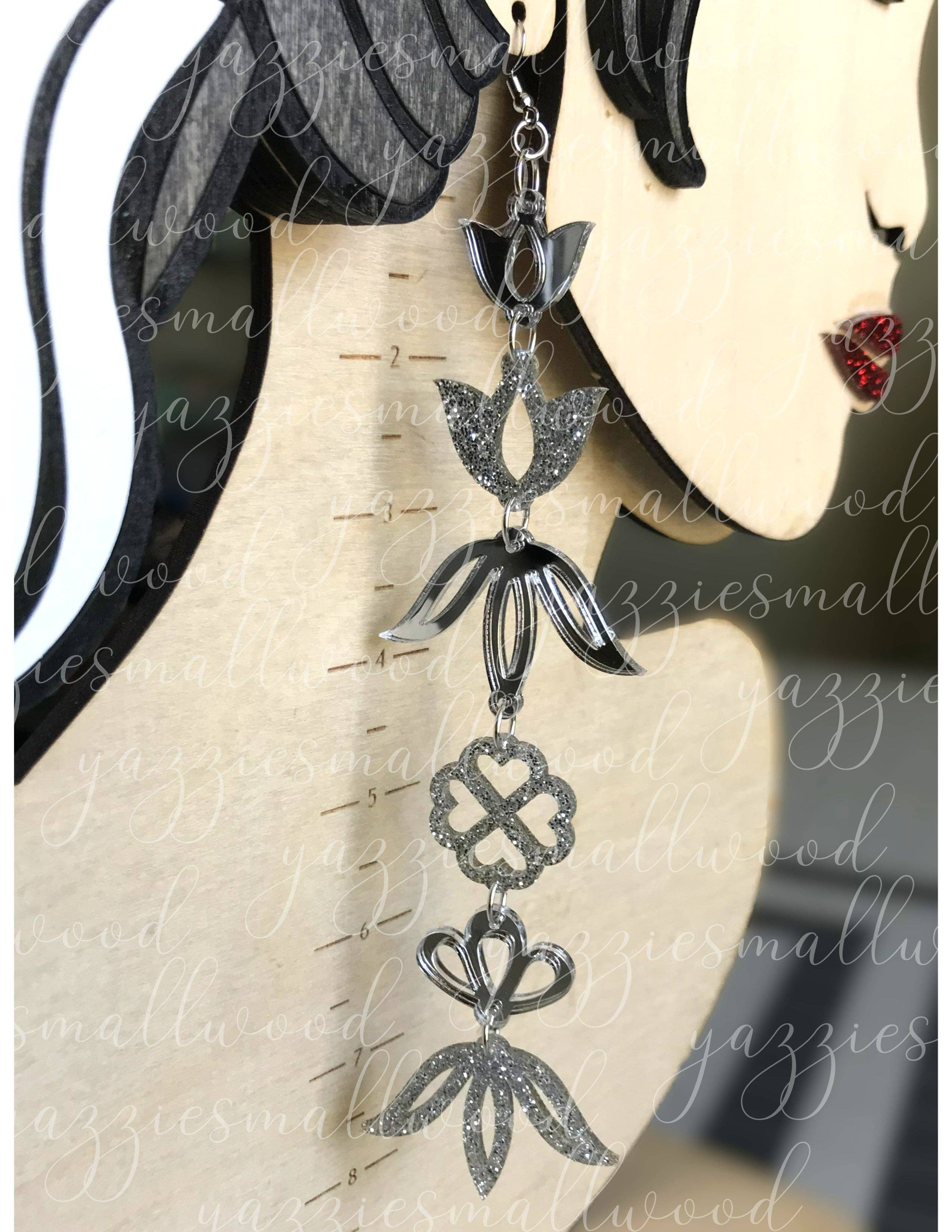 yazziesmallwood - Whimsical Florals XL earrings: Purple Mirror Flake