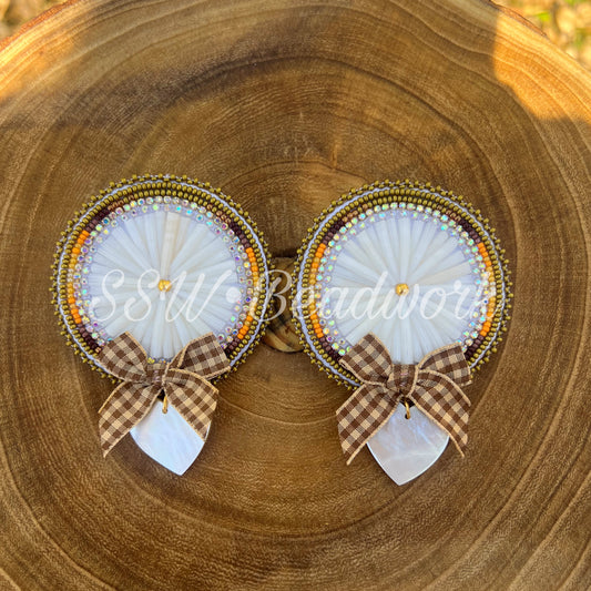 ✨X-Large Olive Dentalium Shell Earrings with Mother of Pearl Hearts✨