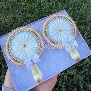 Large Dusty Pink Dentalium Shell Round Earrings