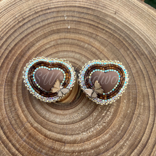 🤎Brown Mini Hearts with Gold Butterflies
