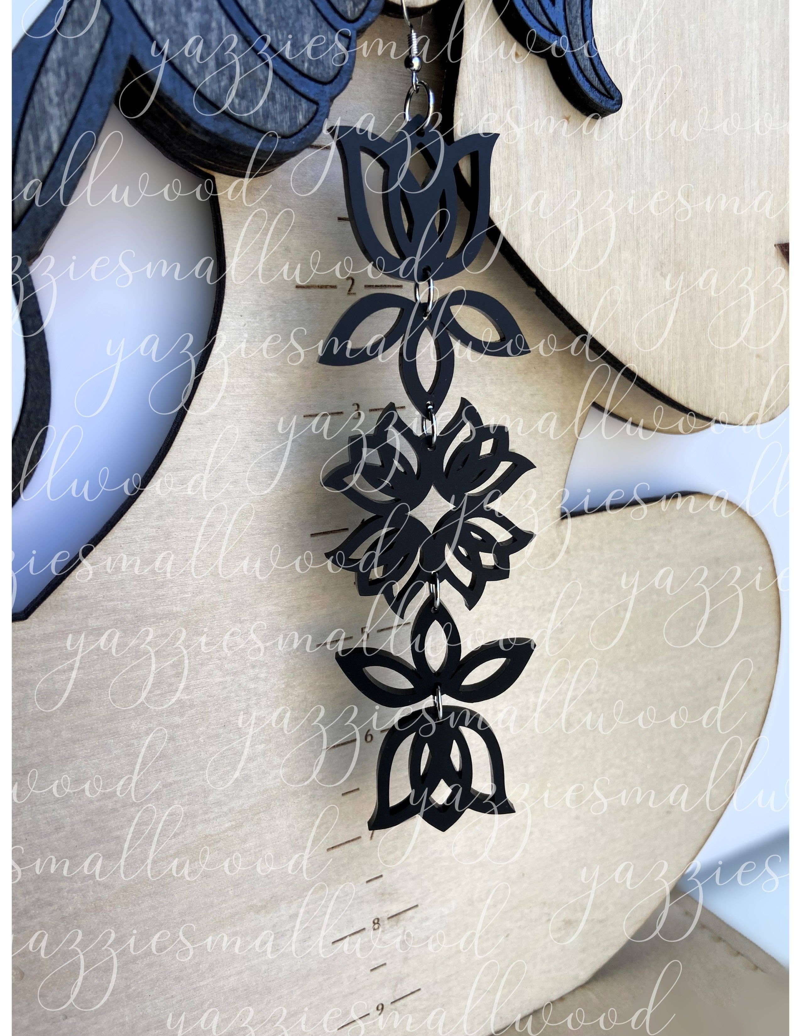 yazziesmallwood - Tulip Floral Powwow XL earrings: Black Matte with silver findings
