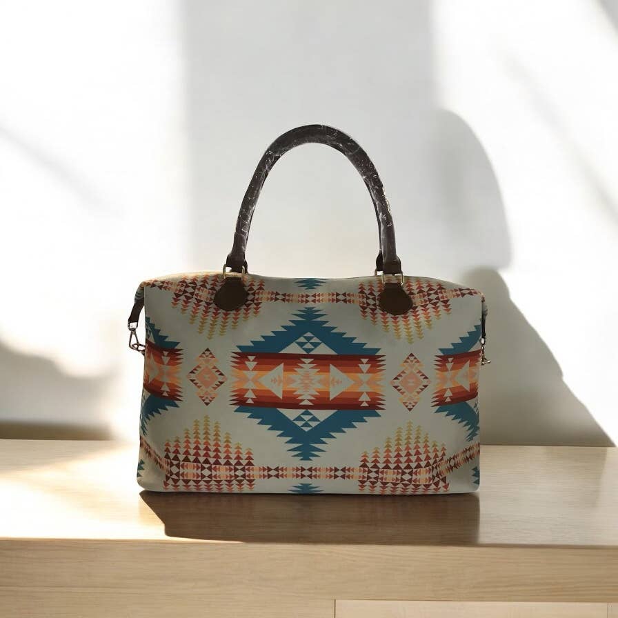 Southwest Printed Duffle Bag – White River Cream x Turquoise