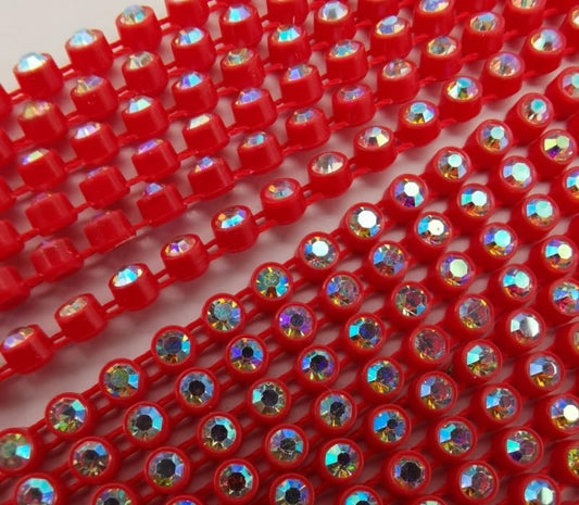 ss6 AB Rhinestone Banding - 1 yard Red