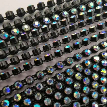 ss6 AB Rhinestone Banding - 1 yard Black