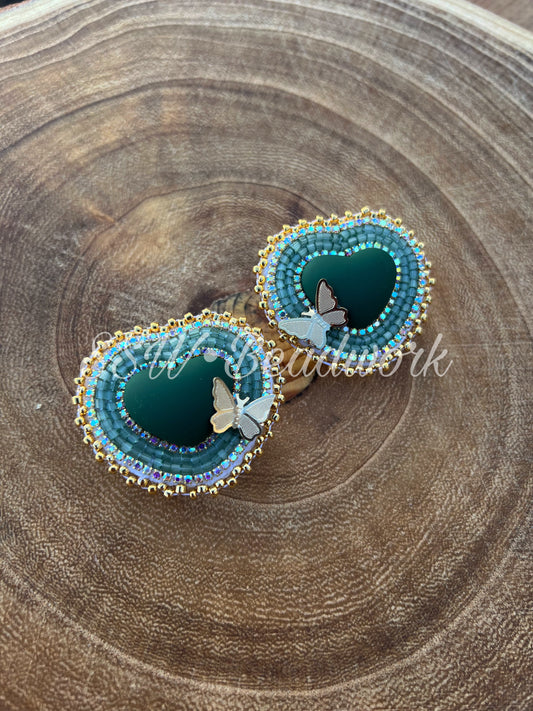 14k Gold Green Mini Heart Earrings