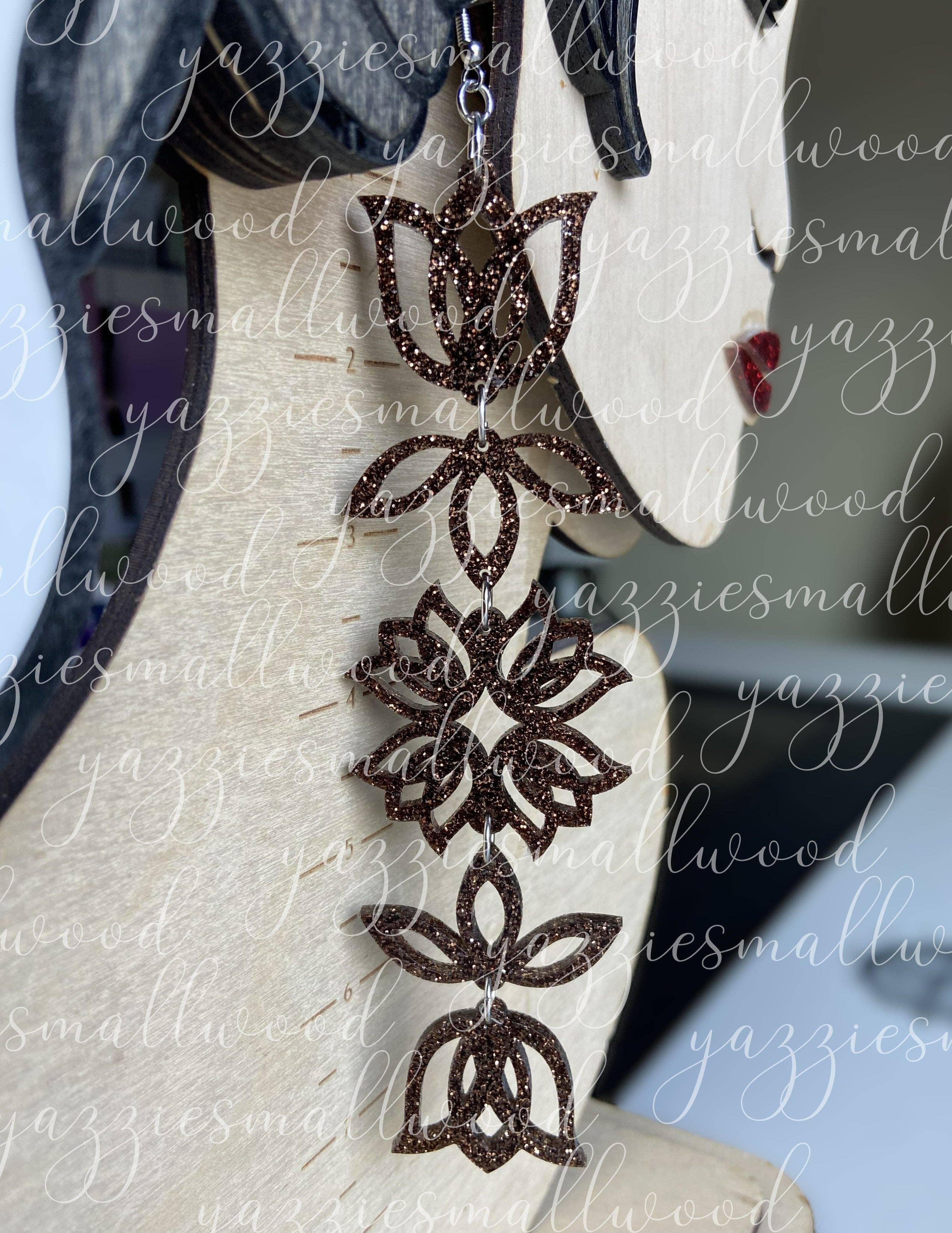 yazziesmallwood - Tulip Floral Powwow XL earrings: Black Matte with silver findings