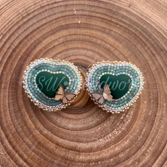 🤎Forest Green Mini Hearts with Gold Butterflies