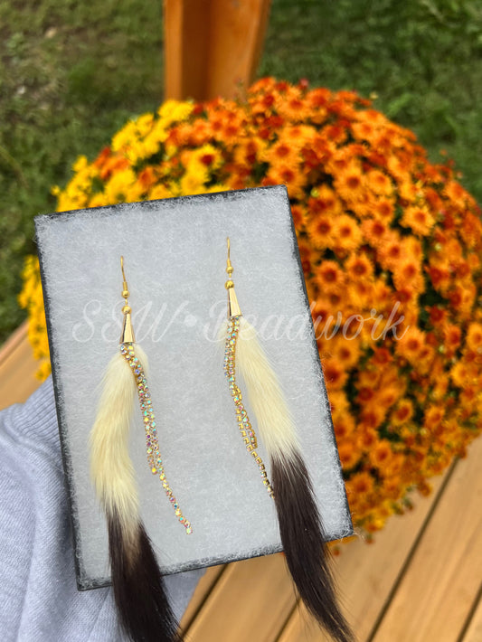 Ermine Earrings with Rhinestone Drops