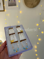 Blue Dentalium Shell Earrings with Butterflies 🦋
