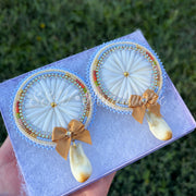 Large Pale Blue Dentalium Shell Round Earrings