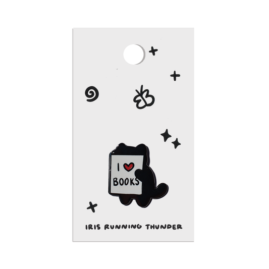Iris Running Thunder - “I Love Books Cat” Enamel Pin