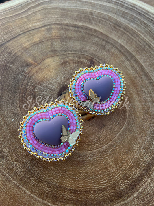 14k Gold Pink Mini Heart Earrings