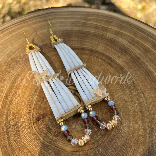🎃 2-tier Dentalium Shell Earrings with Butterflies 🎃