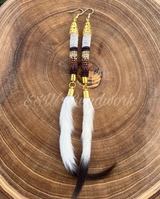 🍂White & Plum Ermine Tail Earrings
