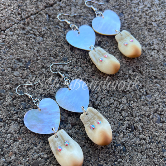 Heart Mother of Pearl Shell with Imitation Elk Teeth Drops (PRE-ORDER 2-3 WEEKS)