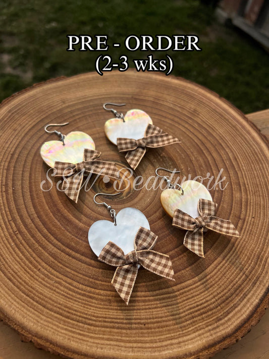PRE ORDER (2-3 Wks) Large Mother of Pearl Shell Earrings with Bow