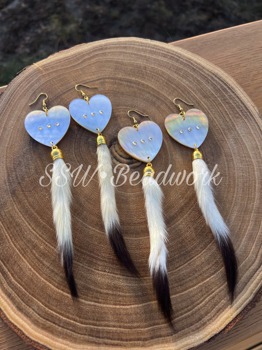 Large Mother of Pearl Earrings with Ermine Tails