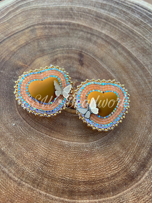 14k Gold Orange Mini Heart Earrings