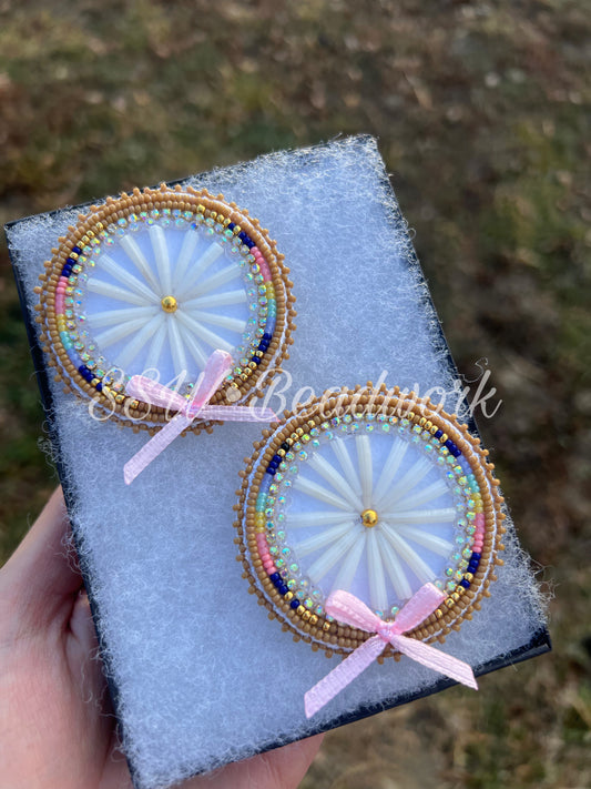 Large Dentaliun Rounds Brown with Pink Bow