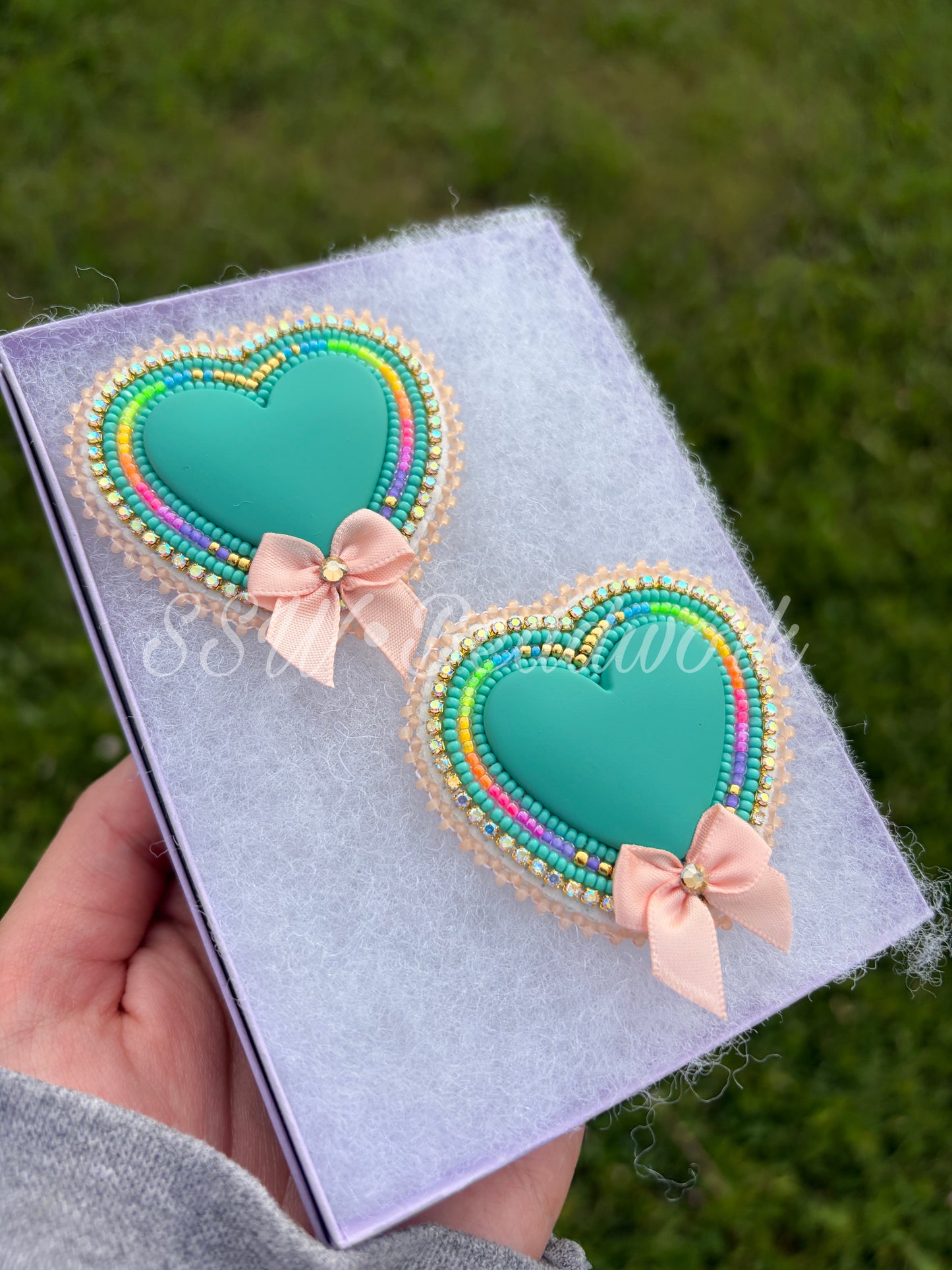 Turquoise Beaded Heart Earrings 🎀