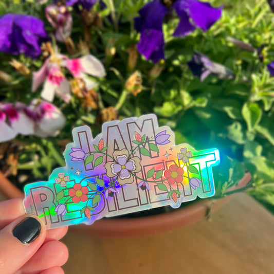 I Am Resilient Floral Mirror Sticker