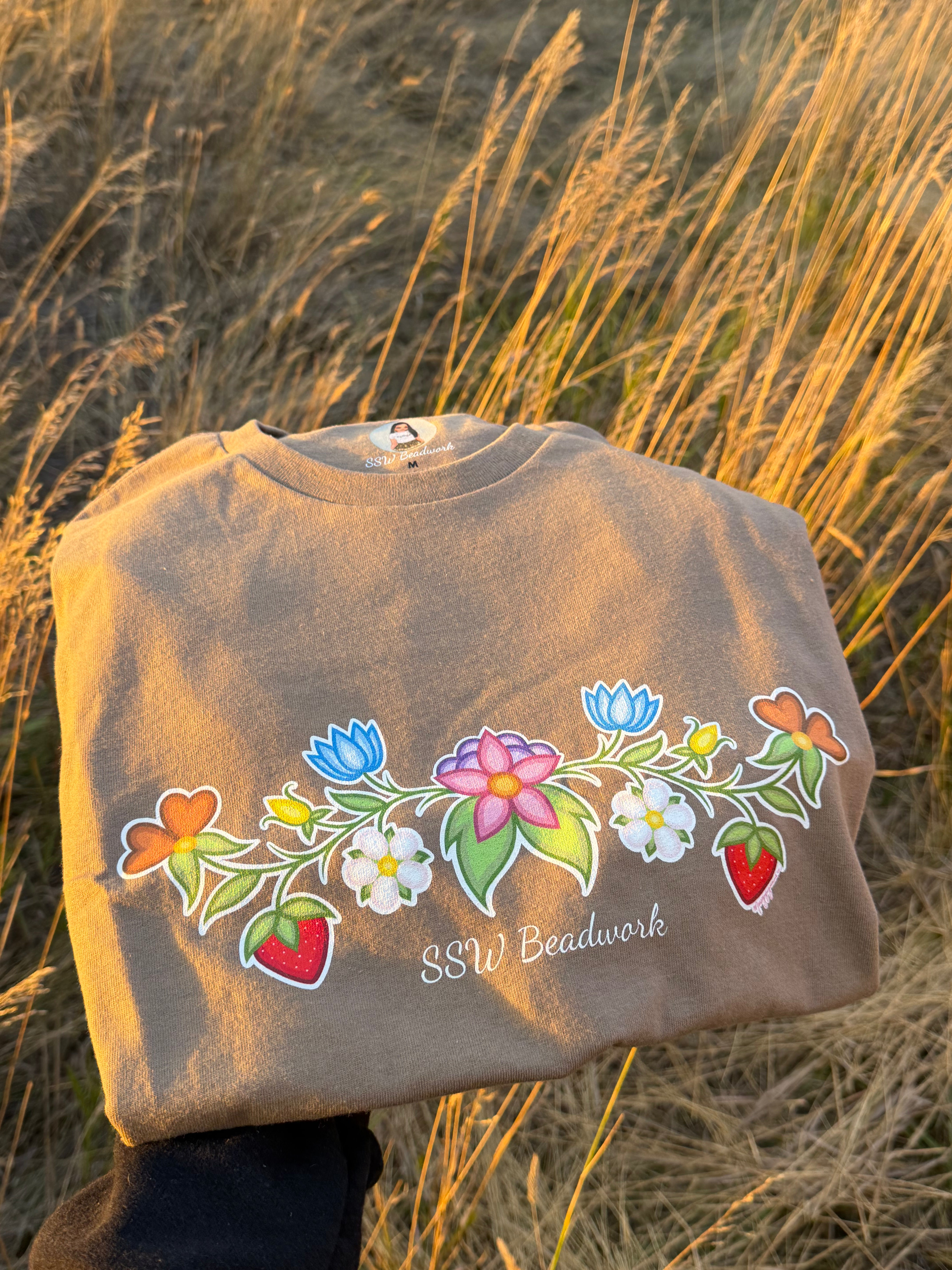 SSW Beadwork - Tan Floral T-Shirt with Sticker