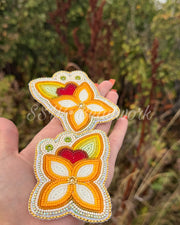 🧡14k Gold - Extra Large Orange Floral Beaded Earrings🧡