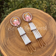 🤎Beige Beaded Earrings with 2-Tier Dentalium Shell Drops🤎