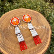 🎃Orange Beaded Earrings with 2-Tier Dentalium Shell Drops🎃