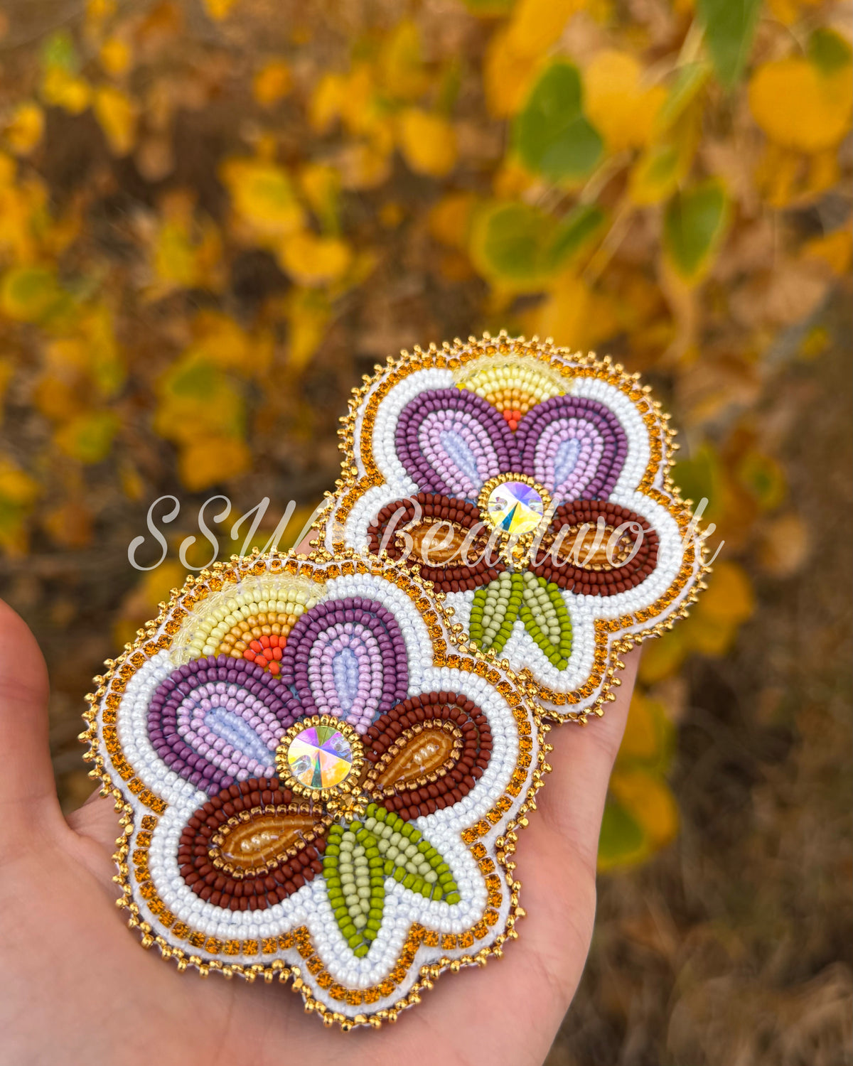 24k Gold - Burnt Orange Large Beaded Florals Earrings 🎃🍂🤎